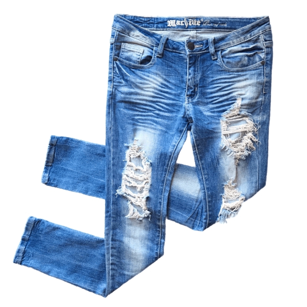 Machine Distressed Skinny Jeans